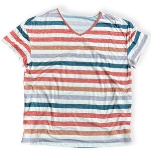 Striped V neck Tee Womens‎ XL Casual Multi Color
